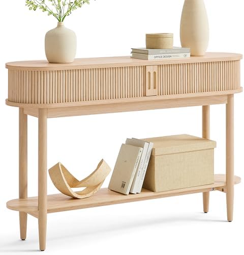 LINSY HOME Fluted Console Table, Mid-Century Modern Entryway Cabi...