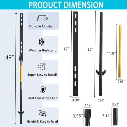 2Pcs Yard Sign Stakes Metal 49 Inch Adjustable Signs Holder, for Ground Lawn Outdoor Parking Garden Stop Durable With Hardware Rust-Proof Rust, Wind & Dust Resistant Sturdy Black Gold by Folyming - Used condition - US$22.79