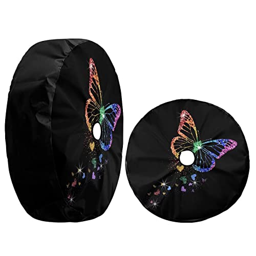 Image of Delerain Spare Tire Cover with Backup Camera Hole Rainbow Butterfly with Hearts Wheel Covers Waterproof Dust-Proof UV Sun Universal Fit for Trailer RV SUV Truck (17 Inch for Diameter 31 inch-33 inch)
