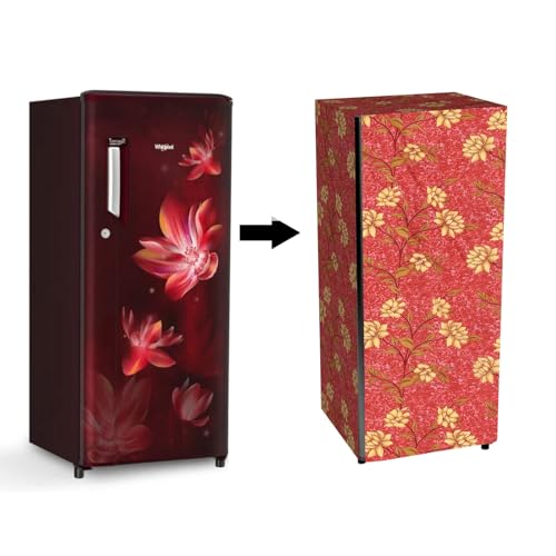 Image of Durable Fridge Cover Single Door 180 to 220 Litre Easy to Clean Dustproof and Waterproof Printed Refrigerator Cover 150x60 cm