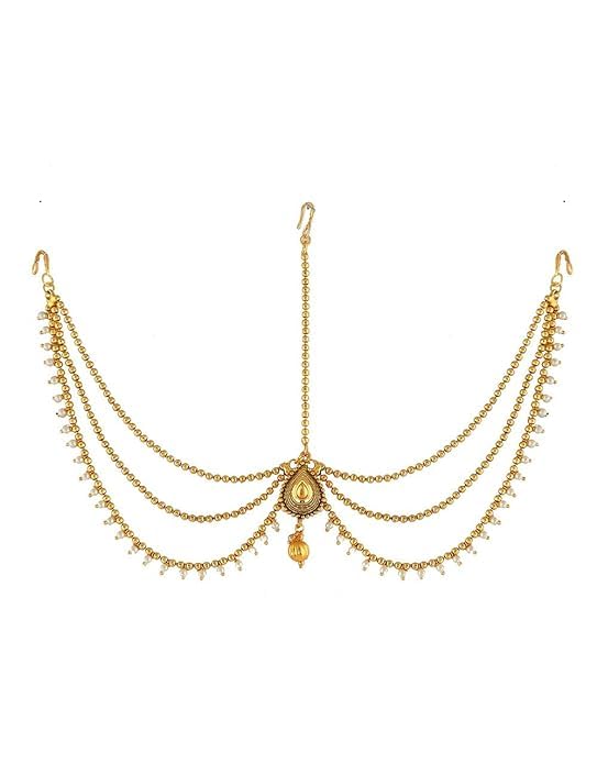 PLUS® Golden Finish Matha Patti Available along with Three Golden String Hair accessories for Bridal-image-49
