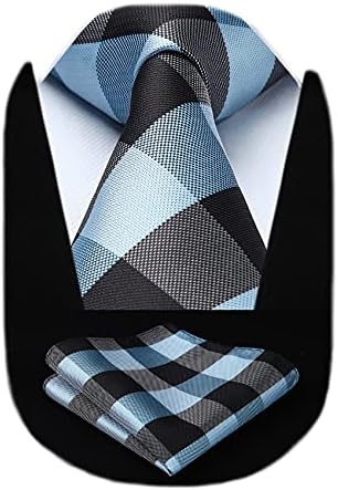 HISDERN Men's Wedding Tie and Handkerchief Houndstooth Check Plaid Tie Party Business Formal Necktie & Pocket Square Setโฆ
