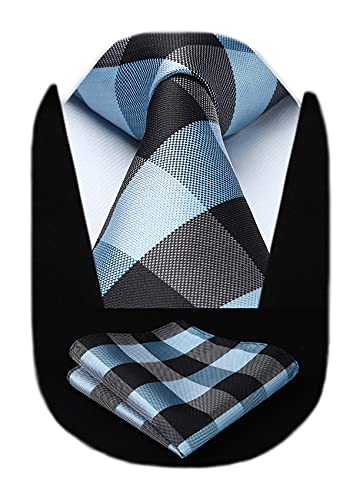 Image of HISDERN Mens Ties Plaid Tie and Pocket Square Set Classic Woven Formal Checkered Neckties & Handkerchief Wedding Party
