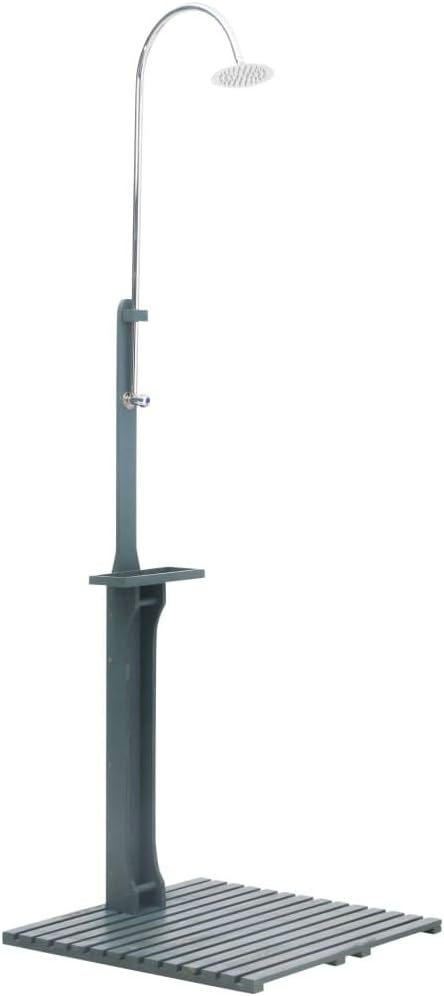 Outdoor Garden Shower, Solid Fir Wood Freestanding Shower with Adjustable Height, Large Anthracite Minimalist Shower for Backyard, Poolside, Patio, and Terrace