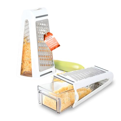 Avilia Rallador multiusos de acero inoxidable con doble cuchilla y recipiente extraíble, rallador manual ideal para queso, verduras y chocolate