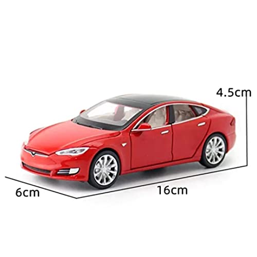 Image of DEOXY 1:32 Scale Tesla Model S Die-Cast Toy Car - Red Electric Car Model with Openable Doors, Hood & Trunk, Pull Back Action, Light & Sound Effects - Metal Body for Kids