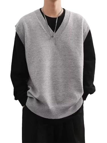 Dcvmvmn Men's Vest V Neck Knit Sweater Sleeveless Plus Size Waistcoat
