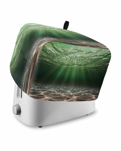 Green Ocean Toaster Dust Cover with Pockets Underwater World Clear Water Ripple Sunlight Soft Washable 2 Slice Toaster Cover, Dust-proof Covers for Medium Appliance and Fingerprint Protection