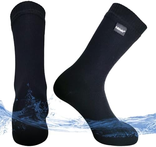 Fullsheild Men’s Waterproof Hiking Socks, Unisex Breathable Outdoor Athletic Hiking Wading Trail Running Skiing Crew Socks Black L