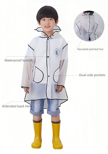 Kids Raincoat EVA Rain Poncho,Portable Hooded Poncho Jacket Rain Coat for Boys Girls Children2