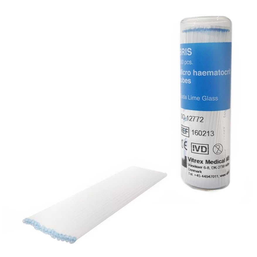 Pack of 100 Micro Haematocrit Tubes Red - Sodium Heparinised 75mm