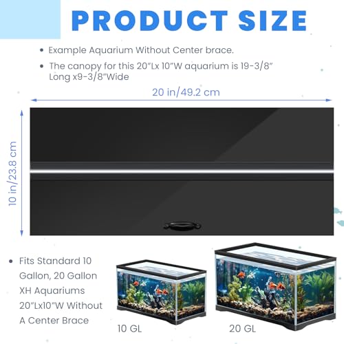 Image of Sieral Aquarium Polycarbonate Canopy Set 19.37 x 9.37 x 0.12 Inch for 10 /20 Gallon Without Center Brace Aquariums Cover Fish Tank Lid with a Hook Knife, Black