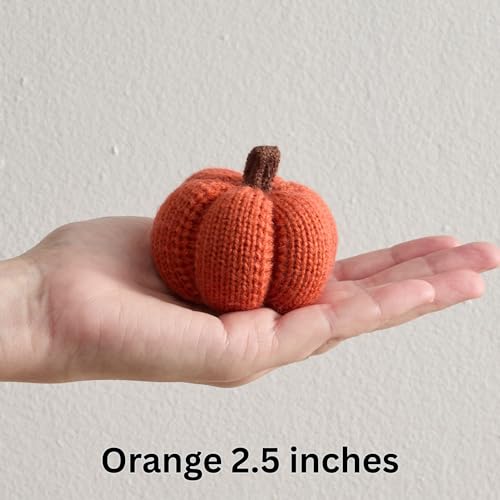 Image of Set of 3 Multi-size Cozy Knit Pumpkins (Marigold Large Multi-size set) | Fall Home decor, Shelf sitters, Bowl fillers, Gift for Friend