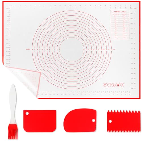 WECUTE Spianatoia Per Impastare Silicone, 70 x 50cm Tappetino Silicone per Impastare Antiscivolo, Spianatoia per Pasta, Pizza, Pasticcino (3 Raschietti+ 1 Spazzola)