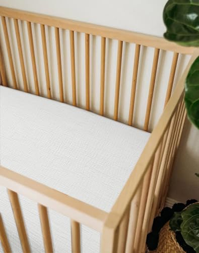 Image of Mini Crib Sheets for Baby Boy Girl 2 Pack, Neutral Mini Crib Mattress Sheet 24 inch x 38 inch, Muslin Nursery Bedding Soft and Breathable Comfort (White & White)