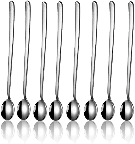 GYYJW Cuchara de té helada de mango largo, cuchara de té de acero inoxidable, cuchara de cóctel para agitar café, cucharada de batido de 9.3 pulgadas para mezclar helados, bebidas frías, juego de 8 Cover