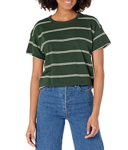 Madewell Whisper Sorrel Crew Neck Tee Amaretto Stripe Deep Forest Xs (Women's 00-0) #TOP24