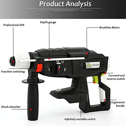 QHYXT Akku-Bohrschrauber, 3 in 1 Akku-Schlagbohrmaschine, Elektro-Schlagbohrmaschine mit SDS-Futter, Zusatzhandgriff… – Bild 4