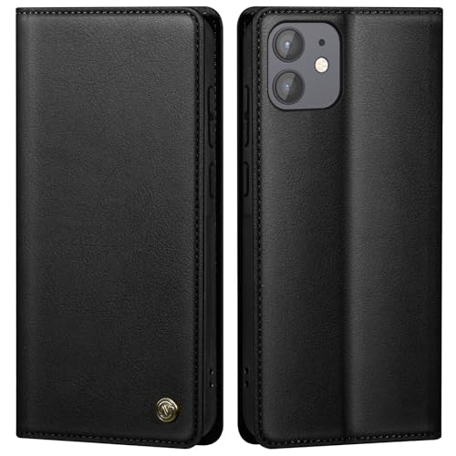 GUCASBE Handyhülle für iPhone 12/12 Pro Hülle Schutzhülle iPhone 12 Hülle Premium PU Lederhülle Wallet Flip Hülle Tasche Magnet Kartenfach Standfunktion Klappbar für iPhone 12 Pro Hülle,Schwarz