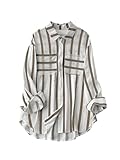 SHENHE Women's Striped Button Down Shirt Long Sleeve Drop Shoulder Collared Oversized Blouse Tops Coffee Brown Large