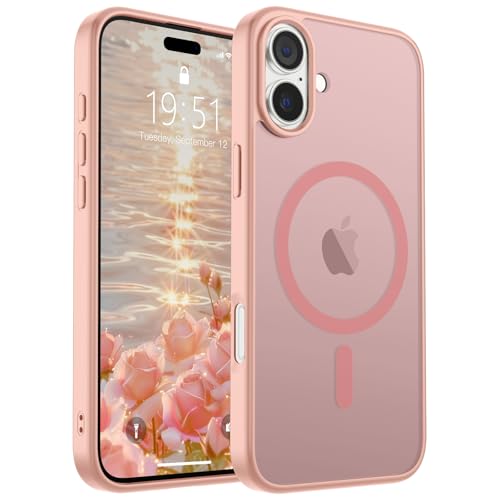 Image of SUPFINE Magnetic for iPhone 16 Case (Compatible with MagSafe) (Military Grade Drop Protection) Slim Translucent Matte Shockproof with Anti-Fingerprint Phone Case,Pink