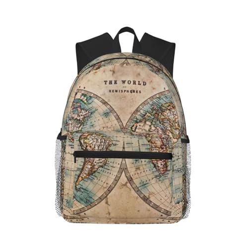 Sac à dos voyage classique noir imprimé carte du monde pour ordinateur portable