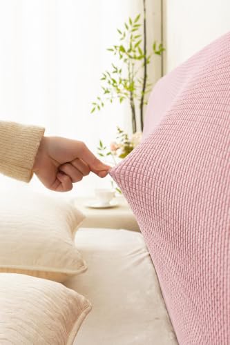 Image of HOMETHREADS Stretchable Lycra /Velvet Headboard Cover | Soft, Dust-Proof & Wrinkle-Resistant Bed Back Protector | Fits Leather, Wooden & Fabric Bedsides | for 6ft to 6.5ft Beds | (Pink, 172x65cm)