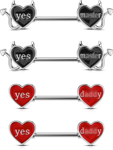 OUFER Devil Nipple Rings 4PCS 316L Letter Stainless Steel Nipplerings Barbells Nipple Piercing Jewelry for Women