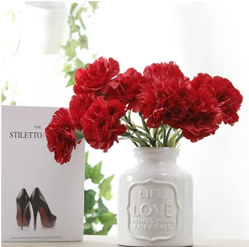 Rikyo 11 Inch Bouquets 10 Stem Red Carnations,Outdoor UV Resistant No Fade Artificial Flower,Mini Carnation Silk Petals Fake Flowers Forever Plants for Photo Props Home Party and Wedding Decor - Image 8
