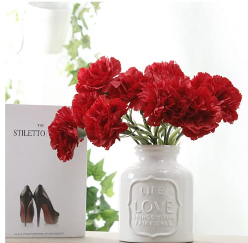 11 Inch Bouquets 10 Stem Carnations,Outdoor Uv Resistant No Fade Artificial Flower,Mini Carnation Silk Petals Fake Flowers Forever Plants For Photo Props Home Party And Wedding Decor (Red-10) #TOP7