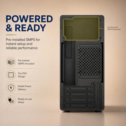 Image of Geonix Optima L1 Micro-ATX PC Cabinet with 200W in-Built SMPS, Mini-ITX Support, SSD & HDD Support, 4 Expansion Slots, Top PSU Design, USB & Audio Ports, Durable SPCC Steel Computer Case