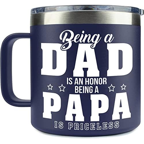Father’s Day Gifts for Papa, Dad from Daughter Son, Kids – Papa Mug for Fathers Day – Presents for Dad, Grandpa on Birthday – Insulated Stainless Steel Novelty Mug 14oz, Navy