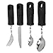 Weighted Silverware Set for Hand Tremor, Spoon Fork Knife Adaptive Utensil Set with Black Handle for Arthritic Hands