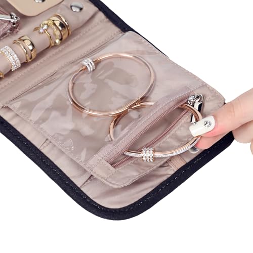 BELALIFE Travel Jewelry Case Organizer, Small Foldable Storage Roll for Earrings, Necklaces, Rings, Bracelets, Brooches, Black - Image 6