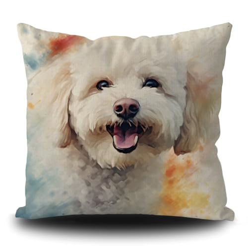 Ganshan Bi Cute Bichon Frise Dog Throw Pillow Cover Colorful Painting Dog Puppy Art Decorative Pillow Case for Bed Couch Sofa Dog Lover Gift 18X18 Inch Linen Double Side, Style 2