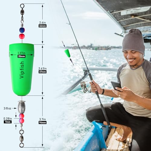 Vipfish Popping Corks Floats Saltwater - Rattles and Floats for Catfish Redfish Speckled Trout Rigs with a 3/8 oz Egg Weight, and a High-Visibility Cork (Mix Colors, 5pcs) by Vipfish - Image 5