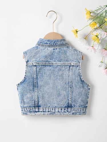Girl's Retro Denim Jacket Vest Collar Neck Button Front Sleeveless Jean Jacket Outerwear with Pockets3