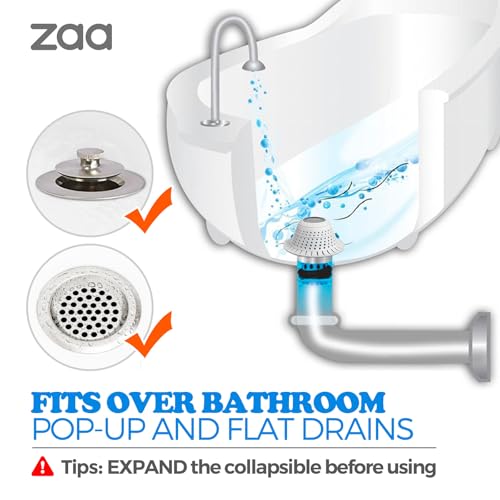 Image of zaa Bathtub Drain Hair Catcher, Premium Silicone Shower Hair Catcher, 1Pack Hair Stopper for Pop Up & Regular Drains of Shower, Bathtub, Bathroom Sink, Bathroom Fixture Accessories, Light Gray