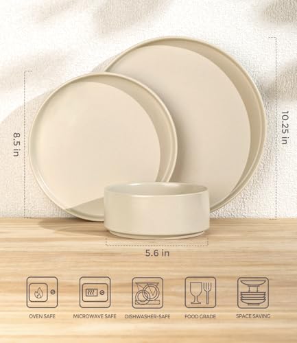 Image of TheTerra Ceramic Dinnerware Sets for 8, 24 Pieces Porcelain Lightweight Plates and Bowls Sets, Scratch Resistant Dish Set, Oven & Microwave & Dishwasher Safe, Matte White