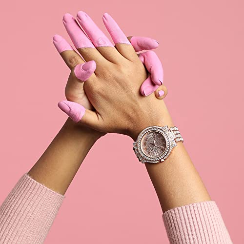 Image of Haute Sauce Women's Embellished Analog Dial with Stainless Steel Strap | Battery Power | Foldover Closure | Quartz Movement | Fashion Wrist Belt Watch for Female and Girls