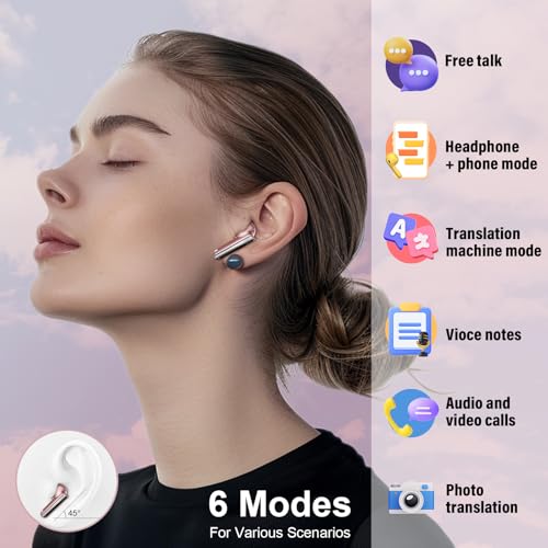 Ai Translation Earbuds Real Time with Audio and Video Calls, Simultaneous Interpretation Translator Earbuds with 7 Translation Modes/165 Languages/No Subscription Required, Headphones Translator,Rose by Thunelec - Image 3