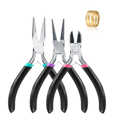 3 Pcs Jewelry Making Tool Set: Round Nose, Chain Nose, and Wire Side Cutters for Beading and Repair
