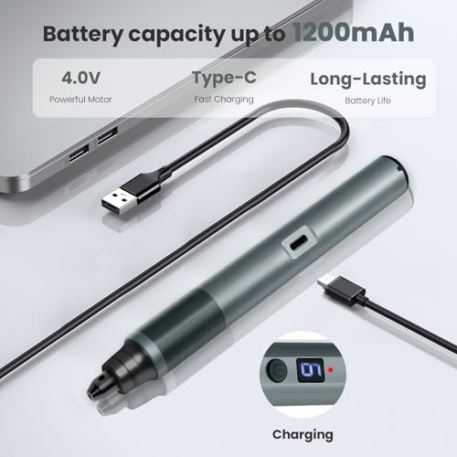 Image of Tarlido Electric Engraving Pen, Mini Cordless Rotary Tools, USB-C Rechargeable Etching Pen, 4V /1200mAh DIY Engraver Machine for Metal, Wood, Glass, Plastic,2 Stencils, Dark Grey