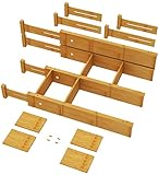 Bamboo Drawer Dividers with 8 Inserts, Kitchen Drawer Dividers from 16.5-22IN, Stackable Bamboo Drawer Organization for Kitchen & Dressers, 4 Dividers with 8 Inserts and 4 Small Cylinders
