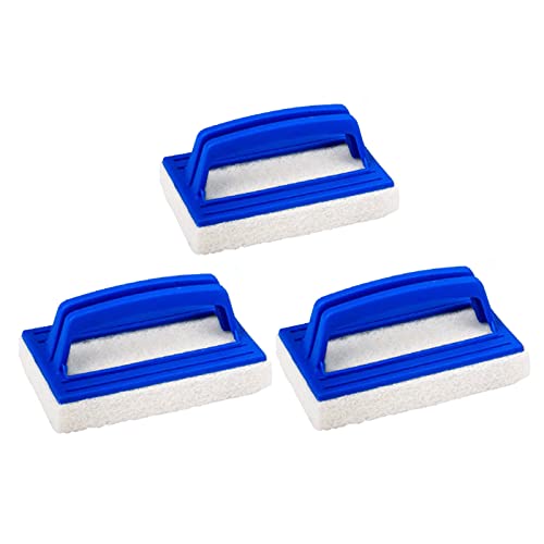 jiuzcare Pool Schwamm Bürsten Kunststoff Schwimmbad Poolbürsten Swimming Pool Brush Poolreinigung Reinigungsbürste Pool Handbürsten Set Poolreinigung Handschrubbe De Luxe mit Griff, 3 Stück [Blau]