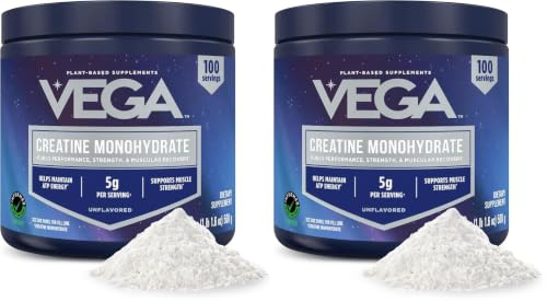 Image of Vega Micronized Creatine Monohydrate Powder, Unflavored - 5g Pure Vegan Creatine for Men & Women, Strength, Performance & Muscle Growth, 100 Servings (17.6 oz) (Pack of 2)