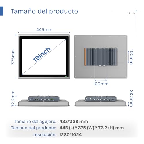 Image of 19 inch Industrial Embedded Panel PC, IP65 Fanless Touch All in One Computer, Auto Power-on, 2xLAN,HDMI,6xUSB,2xRS485,4xRS232 (I5-1235U, No RAM No Storage No System)