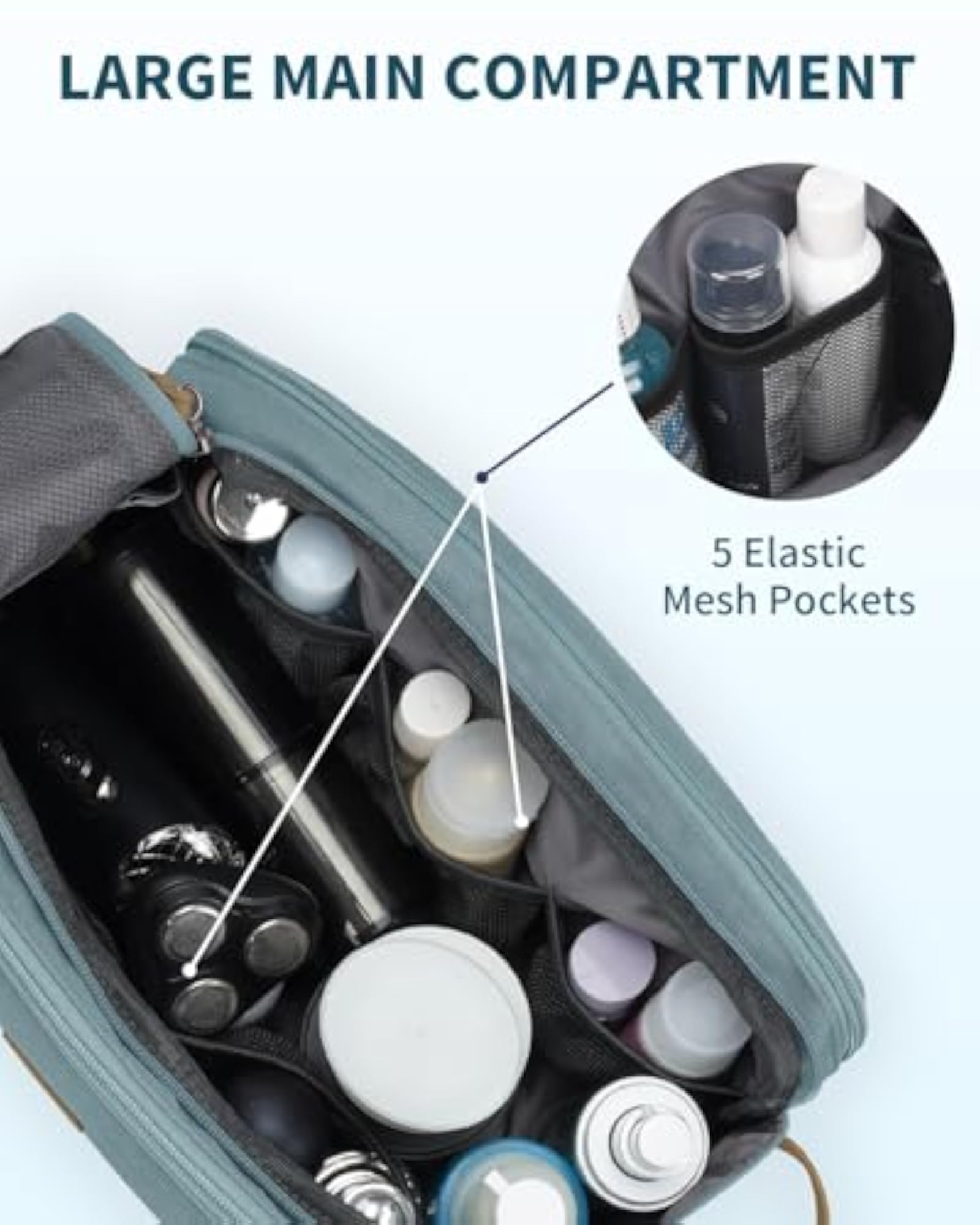 Men's Pale Blue Leather & Canvas Travel Toiletry Organizer