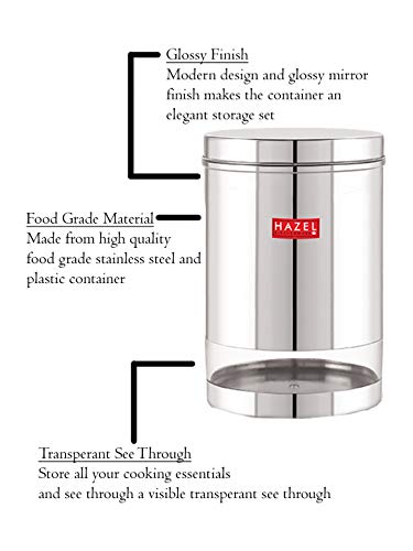 Image of HAZEL Stainless Steel Container For Kitchen Storage Transparent See Through Glossy Finish Storage Jar Dabba, Set of 1, 3000 ML, Silver