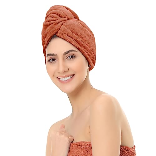 Image of Sassoon Venir Microfiber Hair Wrap Towel for Women (Rust Color, Free Size) with Smooth Texture Super Absorbent Quick Dry Hair Turban for Drying Hair